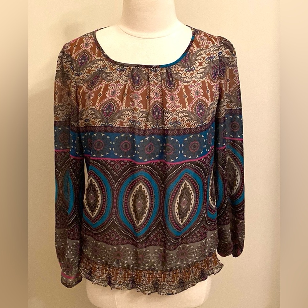 Spense Brown Blue Pink Geometric S Modern Retro Boho Chic Corporate PreppyTop